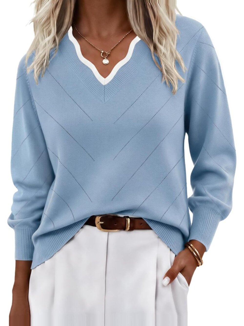Women's Lightweight V-Neck Knit Sweater for Fall